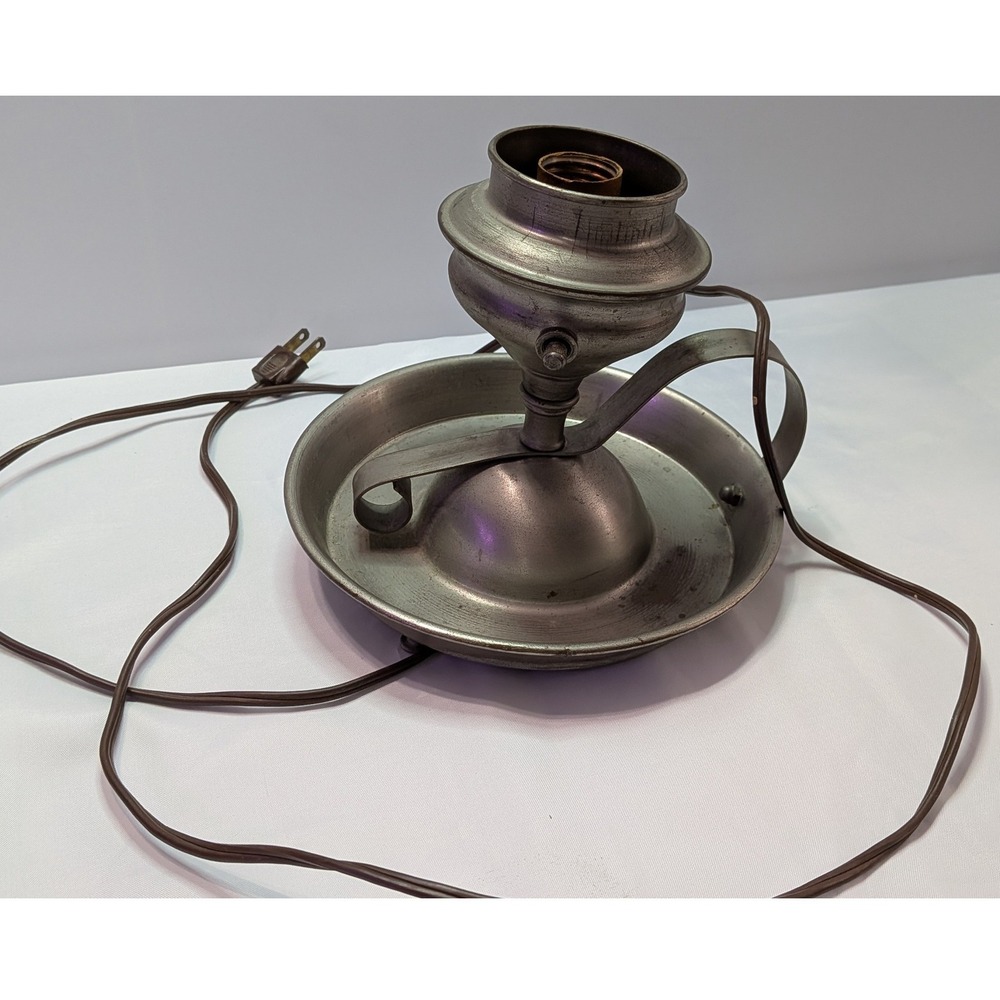 Vintage Chamberstick Table Lamp Unisex OS Pewter Gray Good Colonial Finger Loop